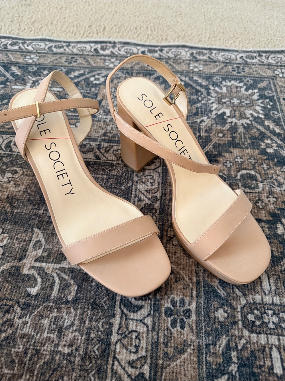 Sole Society Blush Nude Block Heel Sandals